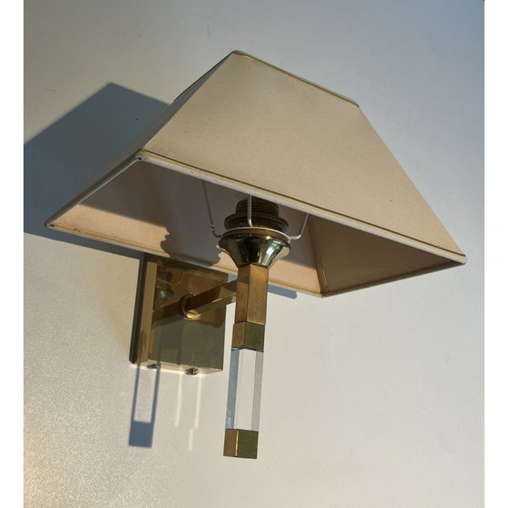Image 1 of Pair of vintage wall lamps in plexiglass and gilded metal, France 1970