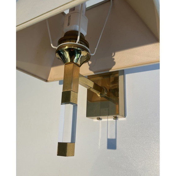 Image 1 of Pair of vintage wall lamps in plexiglass and gilded metal, France 1970