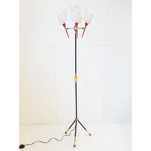Vintage tripod floor lamp in brass
