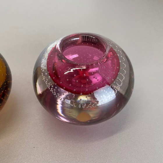 Image 1 of Coppia di posacenere vintage in vetro di Murano marrone e rosa, Italia anni '70