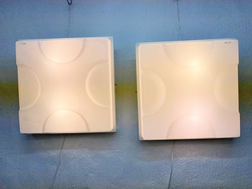 2 Large Wall Lamps By Harvey Guzzini 60s 70s Plastic Space Age Design