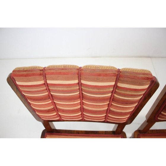 Image 1 of Set of 4 vintage Art Deco dining chairs in walnut, veneer and fabric, Czechoslovakia 1930s