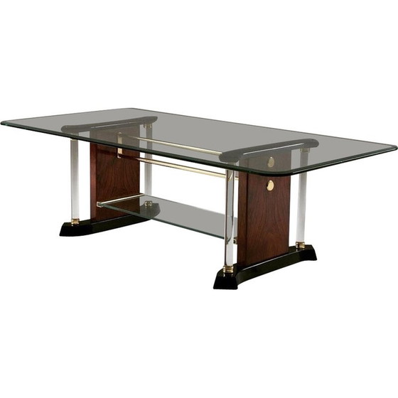 Image 1 of Vintage brass and glass coffee table, 1970