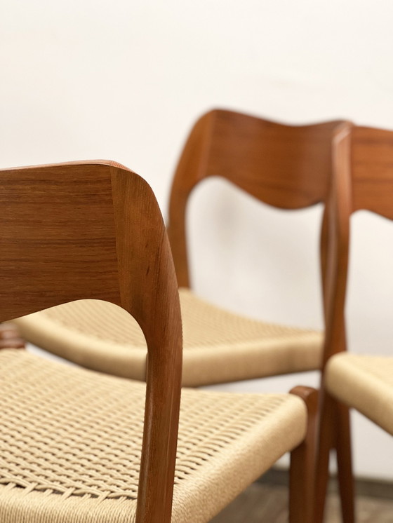 Image 1 of Mid-Century Danish Model 71 Chairs in Teak by Niels O. Møller for J.L. Møllers Møbelfabrik, 1950, Set of 4