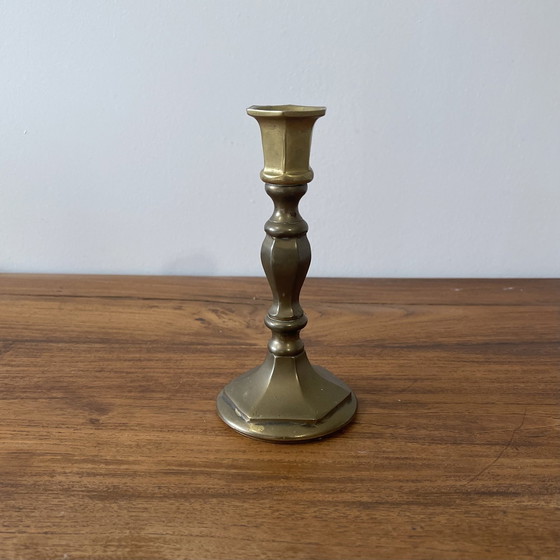 Image 1 of Faceted Brass Candle Holder