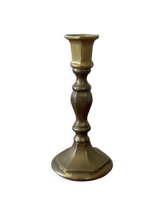 Image 1 of Faceted Brass Candle Holder