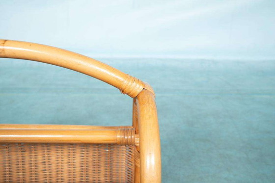 Image 1 of Panier de lecture en osier de Bohème, porte-revues vintage années 60