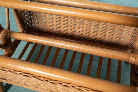 Image 1 of Panier de lecture en osier de Bohème, porte-revues vintage années 60