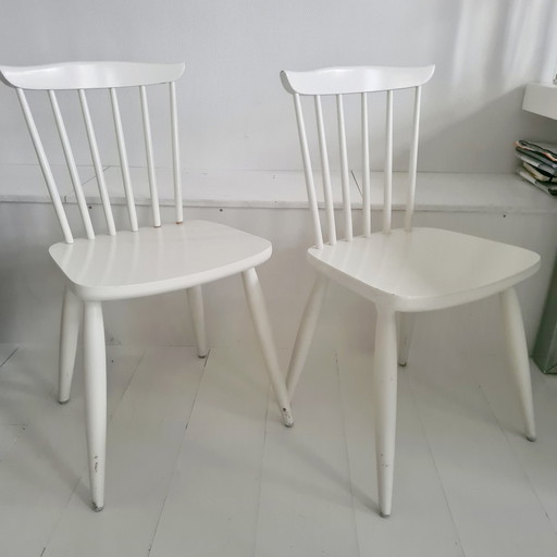 Retro Danish Design Bars Chairs White, Wood, 2 Pieces