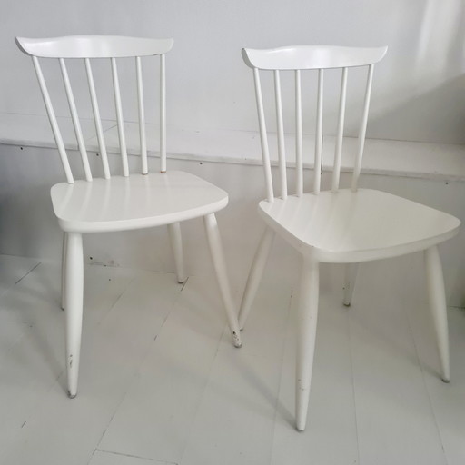 Retro Danish Design Bars Chairs White, Wood, 2 Pieces