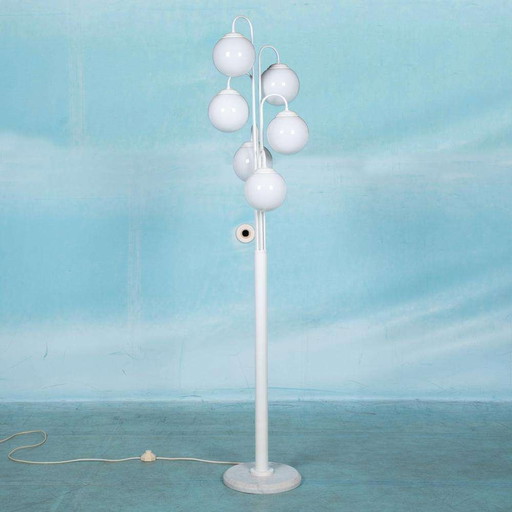 Space age floor lamp glass&marble, minimalist XL floor lamp