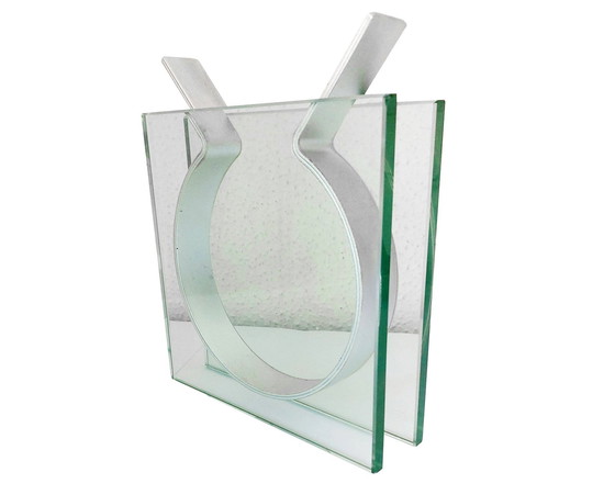 Image 1 of Vaso vintage • Nastro quadrato • Peter Hewitt • Moma • Vetro e acciaio • Era spaziale • 1970-1980