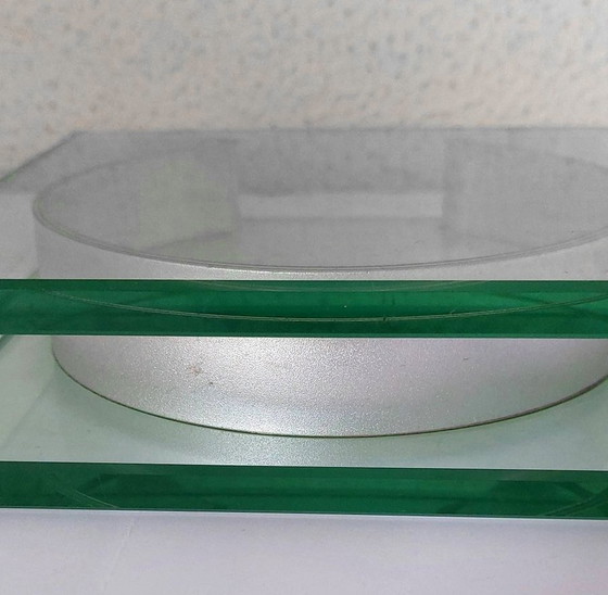 Image 1 of Vaso vintage • Nastro quadrato • Peter Hewitt • Moma • Vetro e acciaio • Era spaziale • 1970-1980