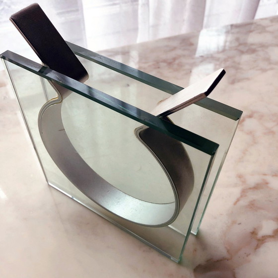 Image 1 of Vaso vintage • Nastro quadrato • Peter Hewitt • Moma • Vetro e acciaio • Era spaziale • 1970-1980