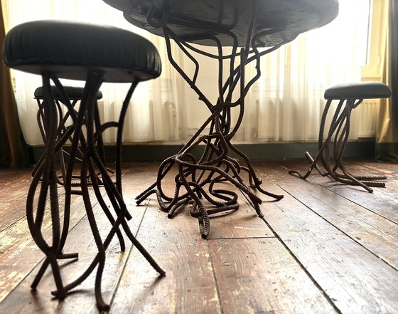 Image 1 of Very Rare House Or Garden Table With 3 Matching Stools