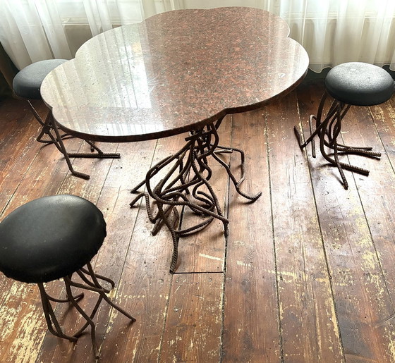 Image 1 of Very Rare House Or Garden Table With 3 Matching Stools