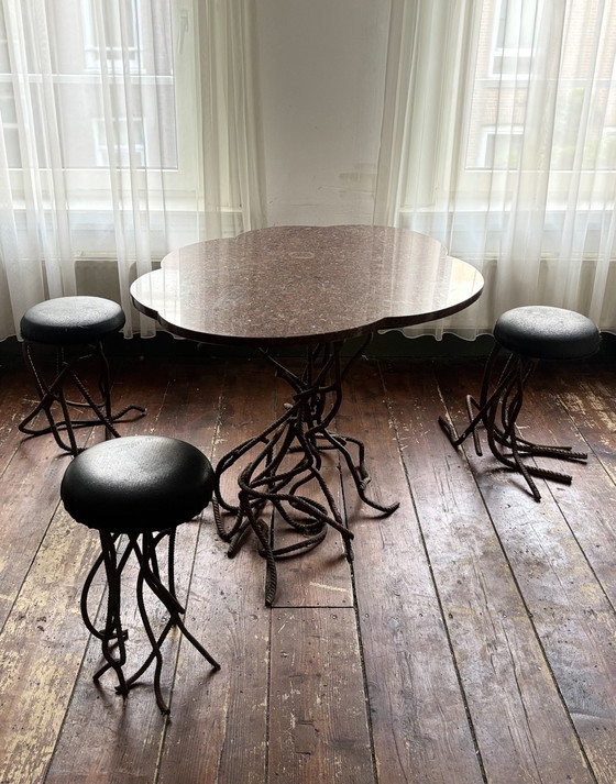 Image 1 of Very Rare House Or Garden Table With 3 Matching Stools