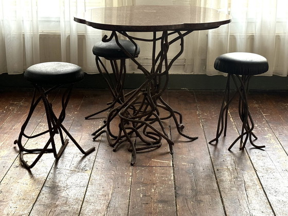 Image 1 of Very Rare House Or Garden Table With 3 Matching Stools