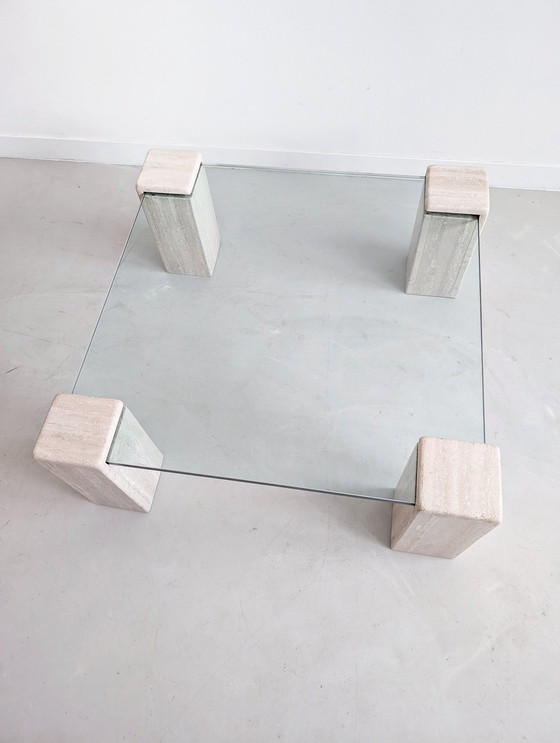 Image 1 of Travertine & Glass Coffee Table 1970'S