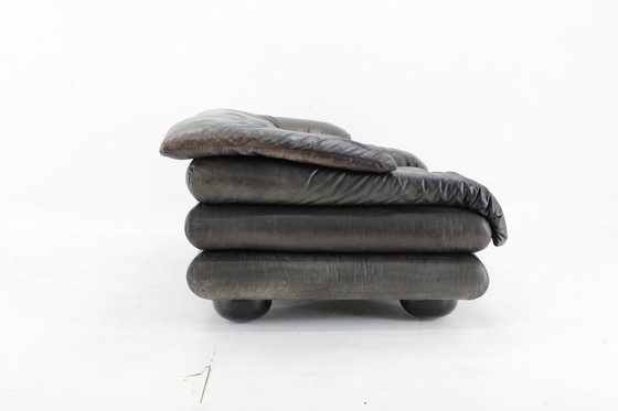 Image 1 of 1970S Adjustable Wiener Werkstätte Brutalist Two-Seater Leather Sofa