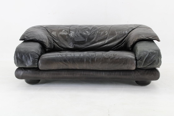 Image 1 of 1970S Adjustable Wiener Werkstätte Brutalist Two-Seater Leather Sofa