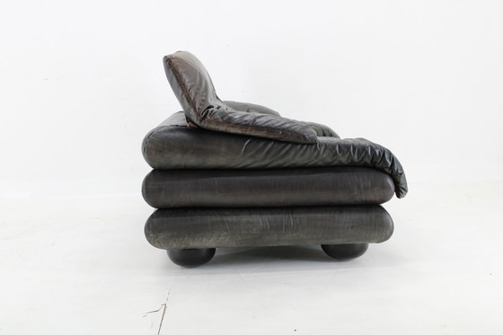 Image 1 of 1970S Adjustable Wiener Werkstätte Brutalist Two-Seater Leather Sofa