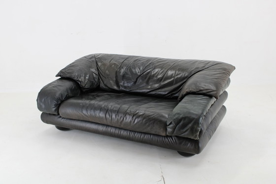 Image 1 of 1970S Adjustable Wiener Werkstätte Brutalist Two-Seater Leather Sofa