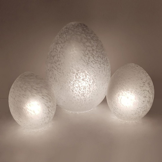 Image 1 of Lampes de table vintage à œuf de la Verrerie de Vianne, années 1980, lot de 3