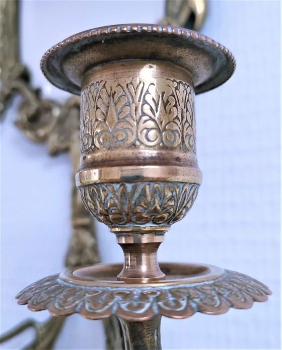 Image 1 of Espejo de araña de bronce, principios del siglo XX