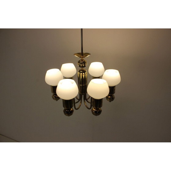 Image 1 of Vintage glass and brass chandelier by Kamenicky Senov, Czech 1960