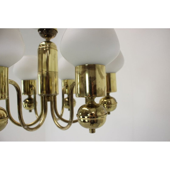 Image 1 of Vintage glass and brass chandelier by Kamenicky Senov, Czech 1960