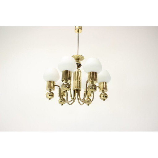 Vintage glass and brass chandelier by Kamenicky Senov, Czech 1960