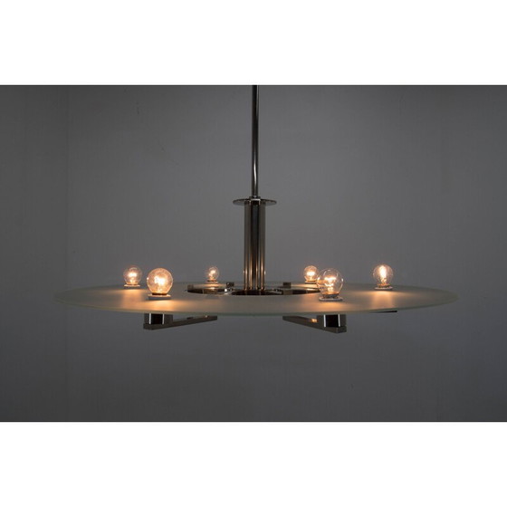 Image 1 of Vintage functionalist 6-flame nickel chandelier, 1930