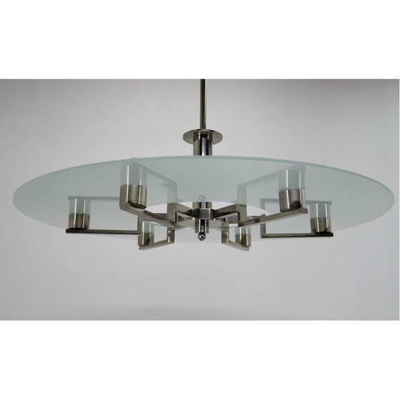 Image 1 of Vintage functionalist 6-flame nickel chandelier, 1930