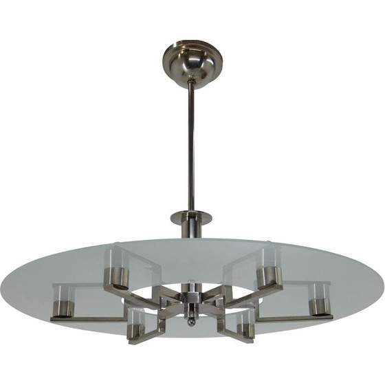 Image 1 of Vintage functionalist 6-flame nickel chandelier, 1930