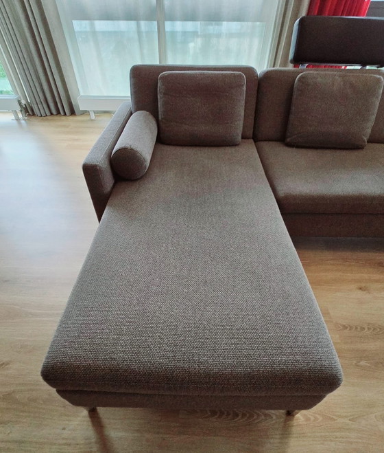 Image 1 of Brühl Sleeper Sofa With Chaise Longue, Leather Hocker, Headrests And Pillows.