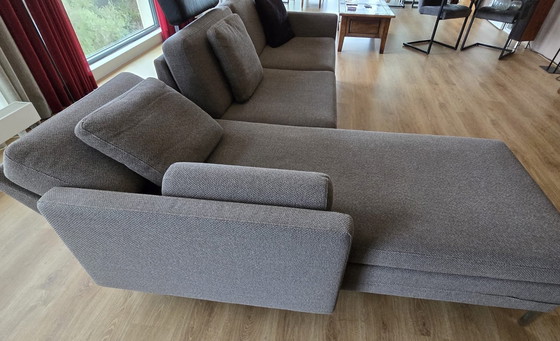 Image 1 of Brühl Sleeper Sofa With Chaise Longue, Leather Hocker, Headrests And Pillows.