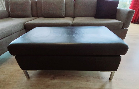 Image 1 of Brühl Sleeper Sofa With Chaise Longue, Leather Hocker, Headrests And Pillows.