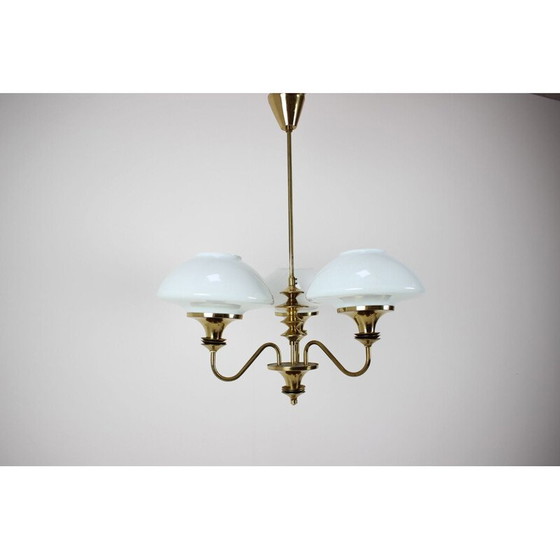 Image 1 of Vintage brass and glass chandelier, Czechoslovakia 1970