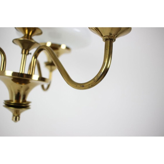 Image 1 of Vintage brass and glass chandelier, Czechoslovakia 1970