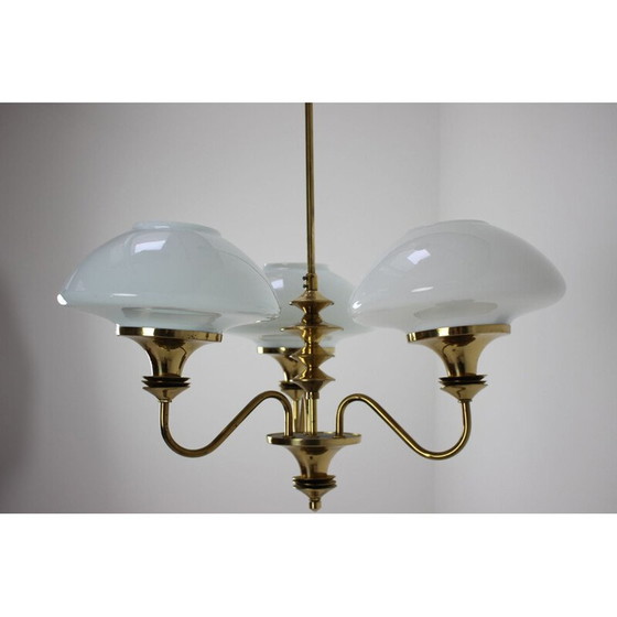 Image 1 of Vintage brass and glass chandelier, Czechoslovakia 1970