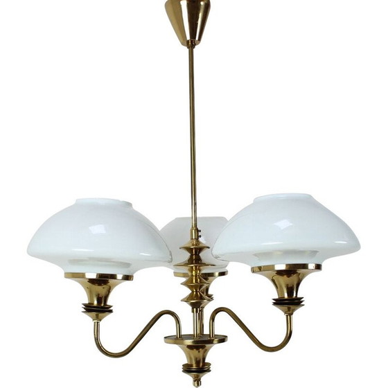 Image 1 of Vintage brass and glass chandelier, Czechoslovakia 1970