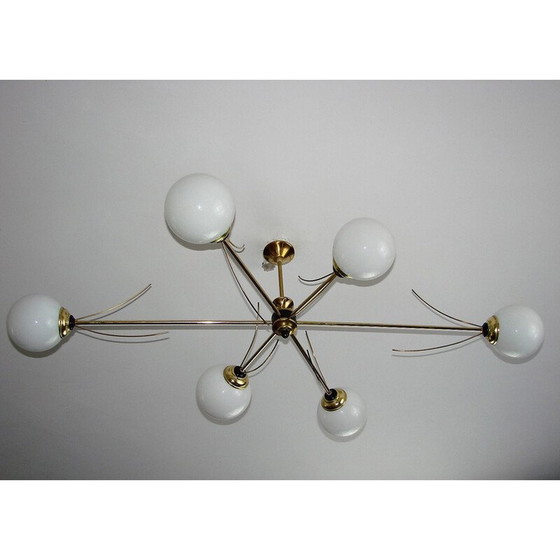 Image 1 of Lampadario vintage in ottone e vetro, anni '60