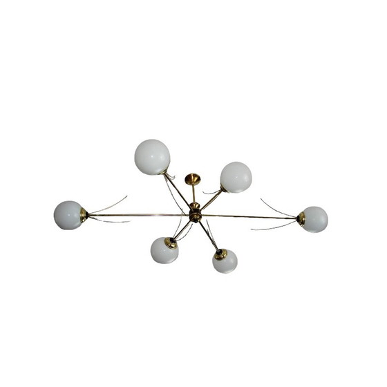 Image 1 of Lampadario vintage in ottone e vetro, anni '60