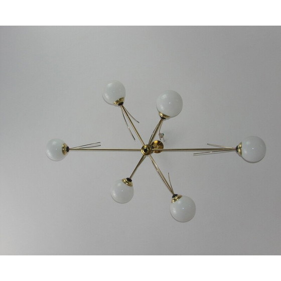 Image 1 of Lampadario vintage in ottone e vetro, anni '60