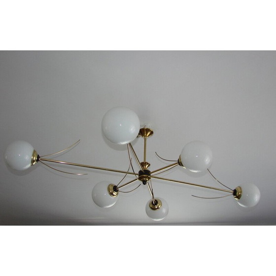 Image 1 of Lampadario vintage in ottone e vetro, anni '60