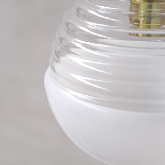 Image 1 of Vintage pendant lamp in two-tone glass and brass, France 1950