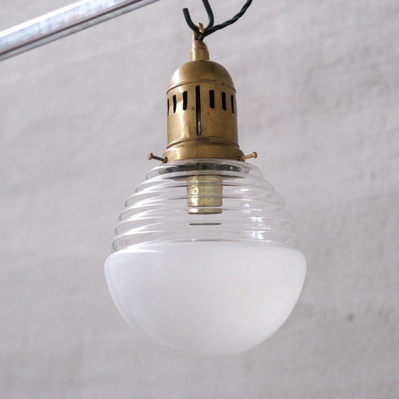 Image 1 of Vintage pendant lamp in two-tone glass and brass, France 1950