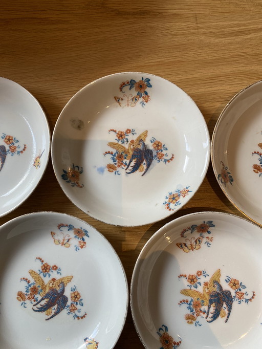 Limoges 5 bowls birds hand painted 18th century