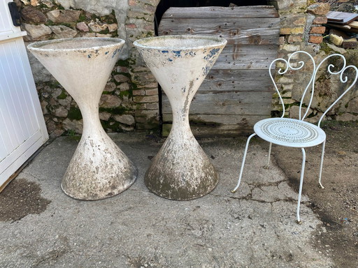 Jardinières Vasques Diabolo Xxl Fibrociment Willy Ghul & Anton Bee Par Eternit Suisse 50 Vintage
